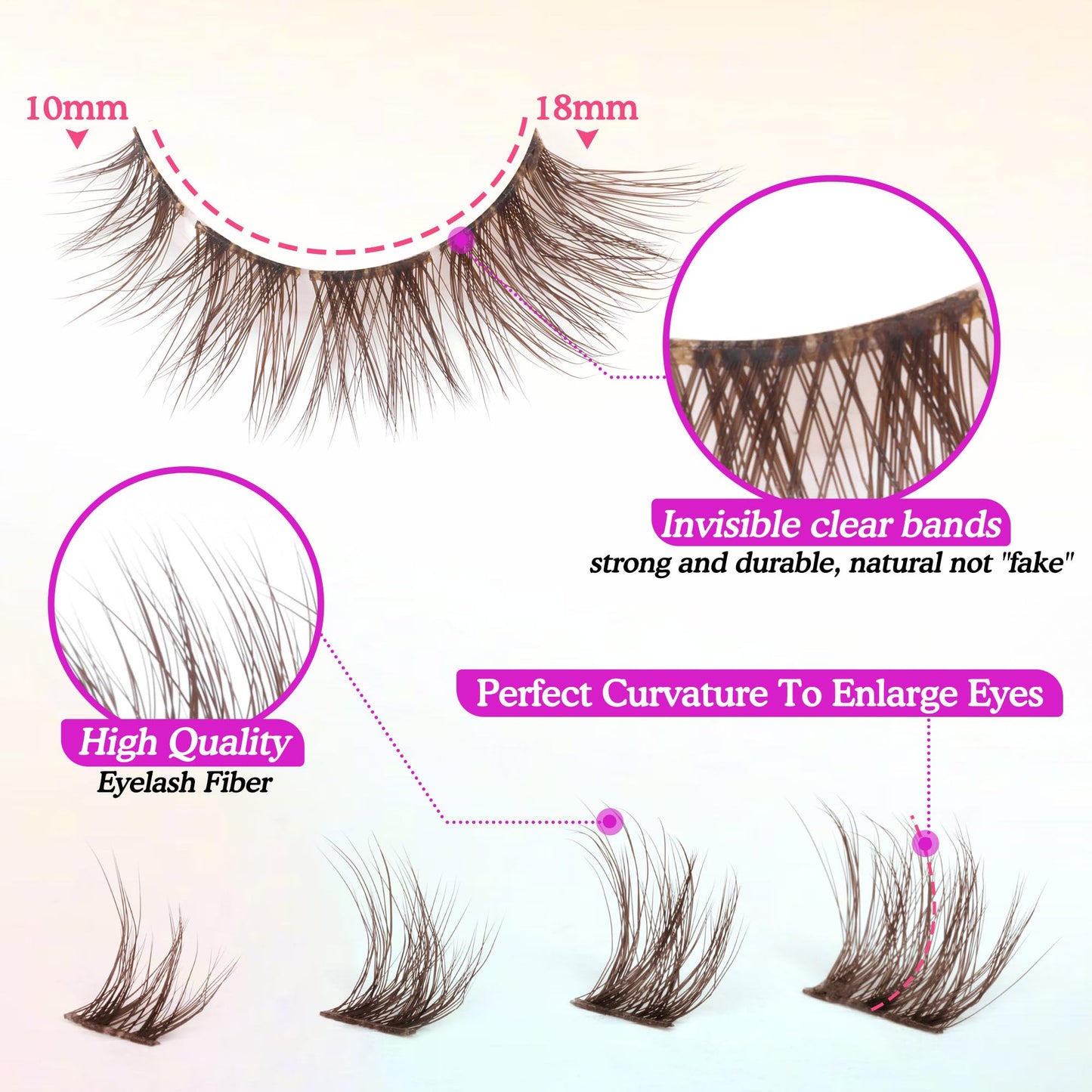 GVEFETIEE 7 Pairs Mink DIY Individual Fluffy Wispy Lashes - Brown Natural Look False Eyelashes Extensions
