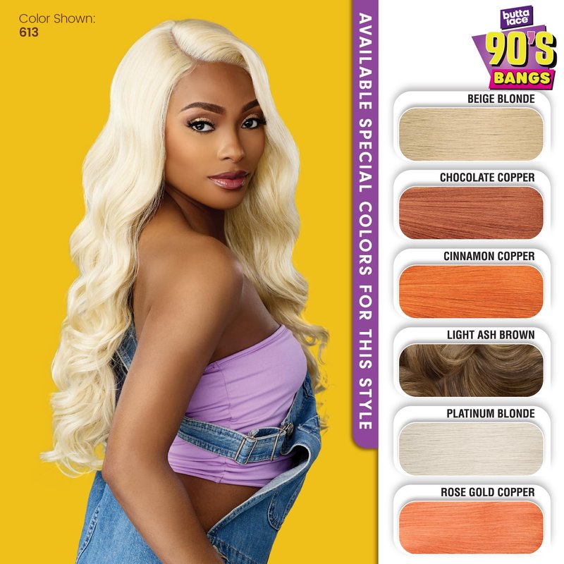 Sensationnel Butta Lace 90Sbangs Wigs - Unit 905 Glueless Wide Deep Part Synthetic Preplucked Hairline (CHOCOLATECOPPER)
