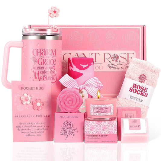 Self Care Gifts for Women Birthday Gift - Get Well Gifts Basket Thank You Gifts, Rose Relaxing Spa Gift Basket Self Care Package for Women Her Mom Friend Wife Sister Best Friend Coworker Nurse Teacher