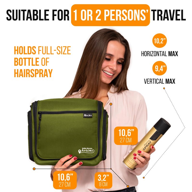 Travel Toiletry Bag for Men and Women - (10.6”x10.6”x3.2”) Large Hanging Toiletry Organizer - Waterproof Hygiene Bag with Metal XXL Swivel Hook, with Sturdy Zippers and 19 Compartments for Toiletries