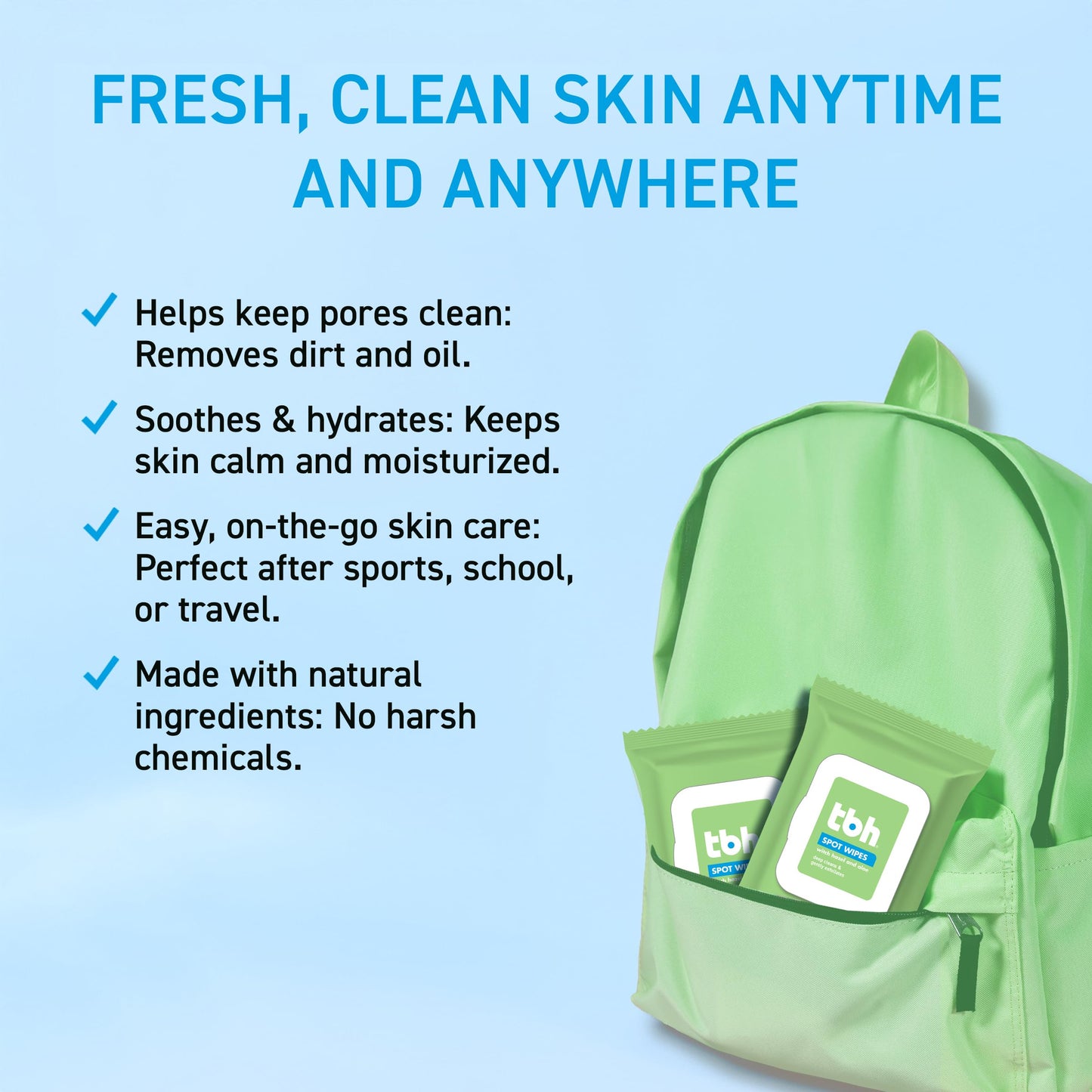 TBH Kids Spot Face Cleansing Wipes – Gentle Daily Skincare for Preteens & Teens with Oily, Dry & Sensitive Skin – Salicylic Acid & Witch Hazel – Paraben-Free & Dermatologist-Approved – 30 count