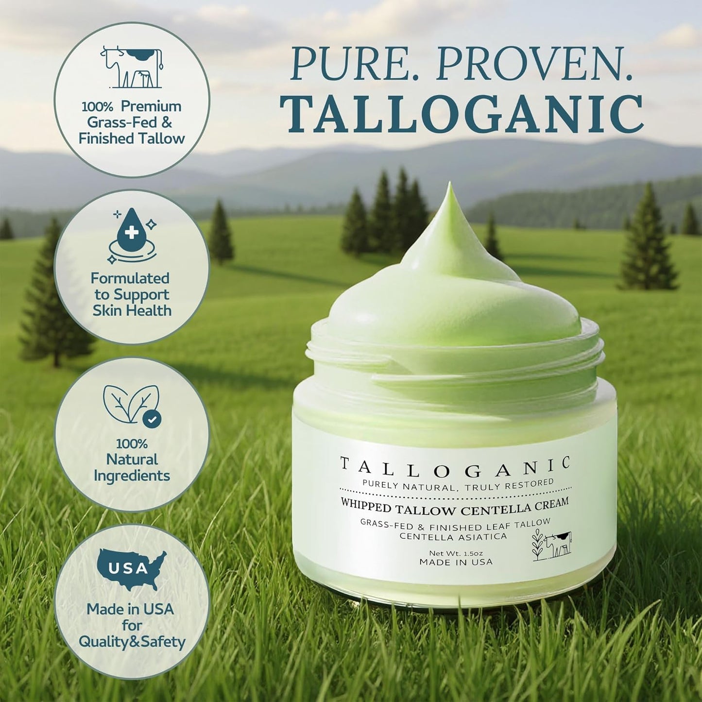 Beef Tallow Skin Cream | Grass-Fed Whipped Tallow Moisturizer - 100% Natural Hydrating Formula for Dry & Sensitive Skin