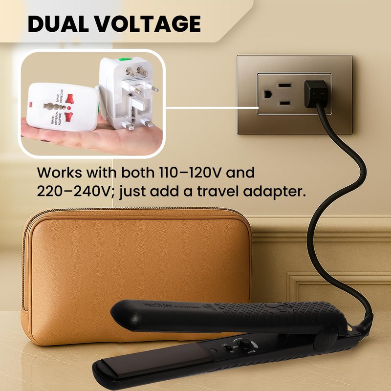 HerStyler Forever Straightening Flat Iron - Travel Friendly Dual Voltage Flat Iron 1.25 inch - Ceramic Hair Straightener for Silken Hair - Negative Ion Technology to Fight Frizz