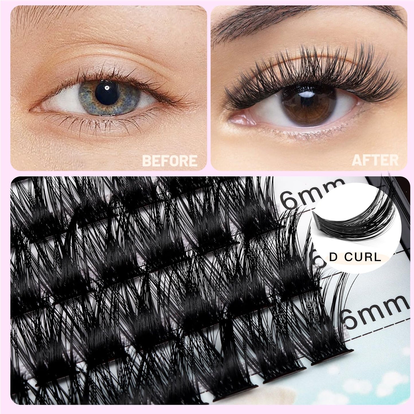 Large Tray- 120 Clusters Mixed 10-12-14-16mm/12-14-16mm /14-16-18mm Wide Stem Individual False Eyelashes D Curl Eyelashes Makeup DIY Eye Lashes Extensions (10-12-14-16mm)
