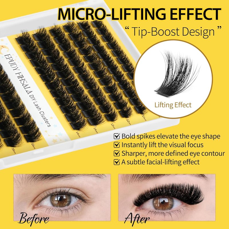 Fluffy Lash Clusters - 200D D Curl Mink Volume Extensions | 10-18mm Soft & Comfortable 3D Layered Kit