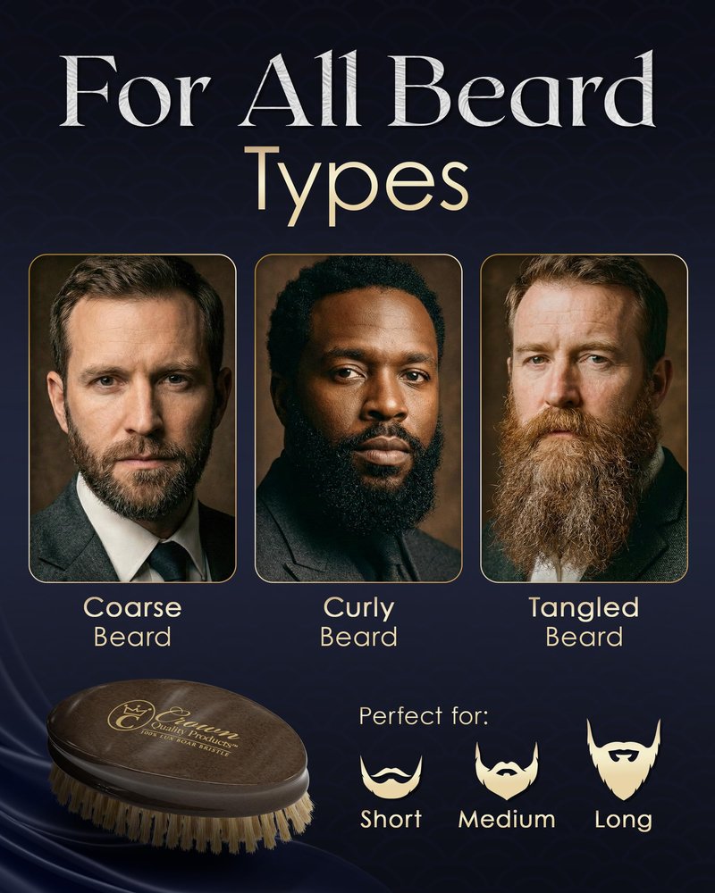 Ultimate Beard Hairbrush - Designed for Beards - Soft Natural Boar Bristle, All Purpose Detailing Brush, Solid Maple, High Gloss Rosewood Finish, Gold Engraved, Compact size by Crown Quality Products