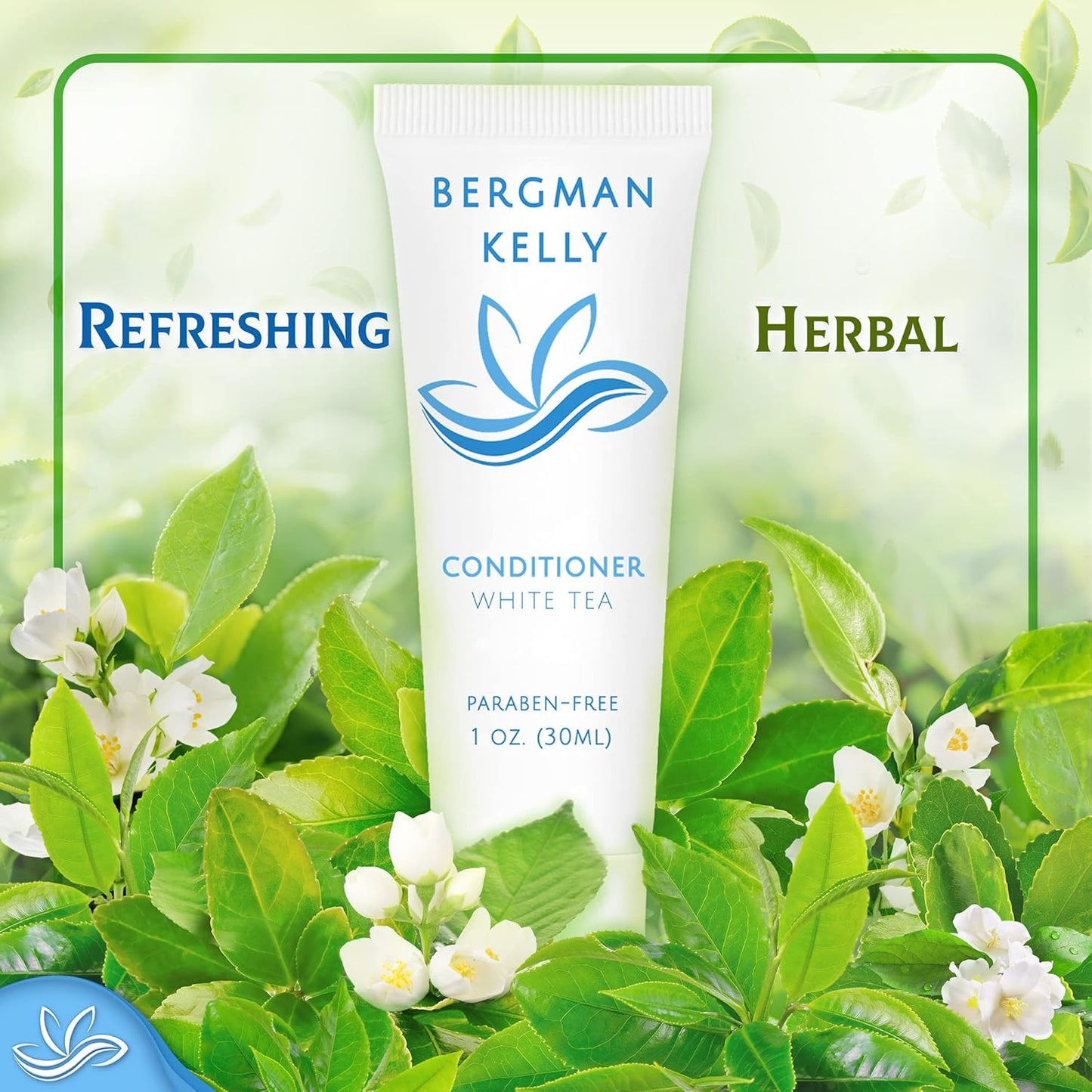Bergman Kelly Hotel Toiletries Bundle - White Tea Mini Amenities Set | 100 Pieces: 25 Soap, 25 Shampoo, 25 Conditioner, 25 Lotion