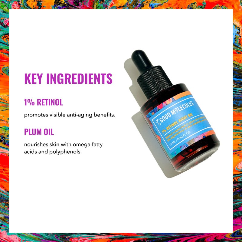 Good Molecules 1% Retinol Night Oil - Retinol and Rosehip Face Oil Formula for Look of Fine Lines & Wrinkles, Anti-Aging, Skin Firming, and Moisturizing - Skin Care for Face