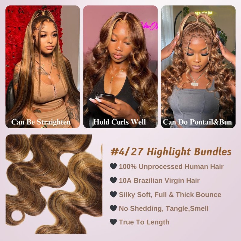 Long Deep Part 2x6 Closure Body Wave - Honey Blonde & Ombre Brown HD Lace, 10 Inch Real Human Hair