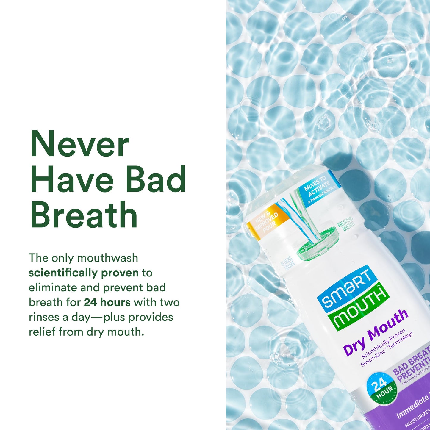 SmartMouth Activated Dry Mouth Mouthwash, Dry Mouth and Bad Breath Relief, Mint, 16 fl oz, 3 Pack