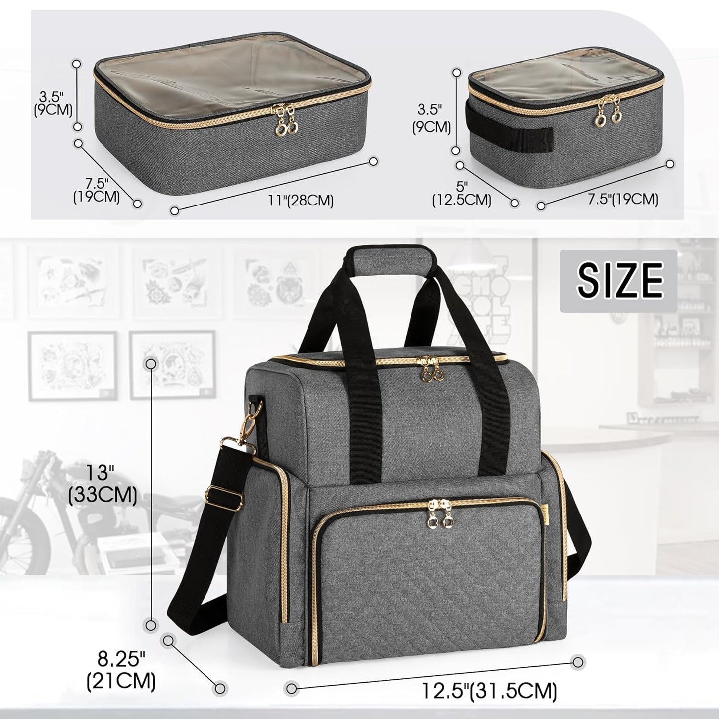 LUXJA Large Tattoo Travel Case - Organizer with 3 Removable Pouches for Tattoo Supplies | Gray