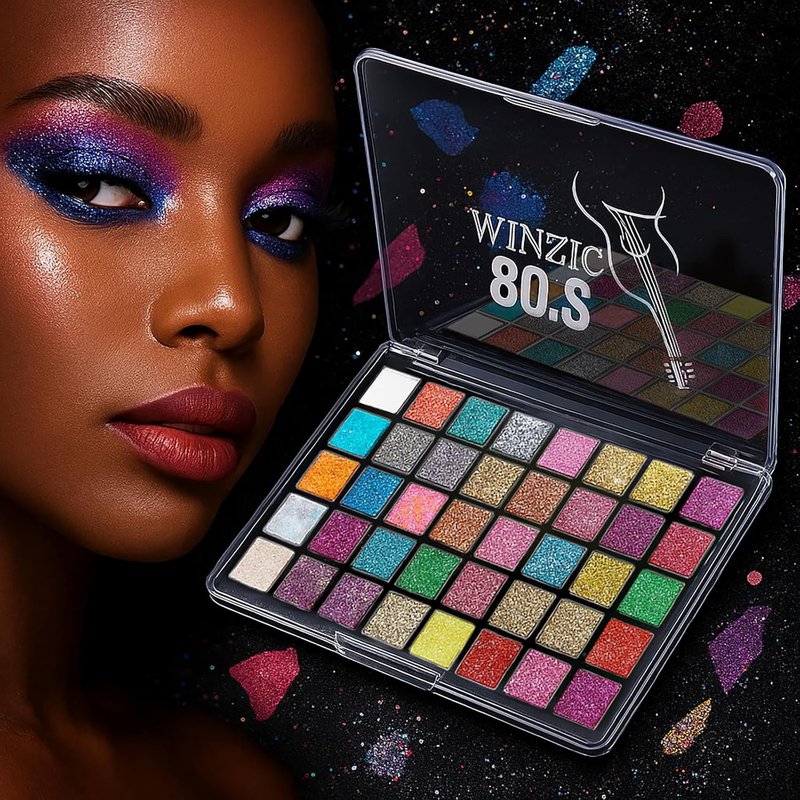 Glitter Makeup Palette - 40 Ultra Shimmer Colors | No Glue Needed, Multi-Purpose for Face, Hair & Body