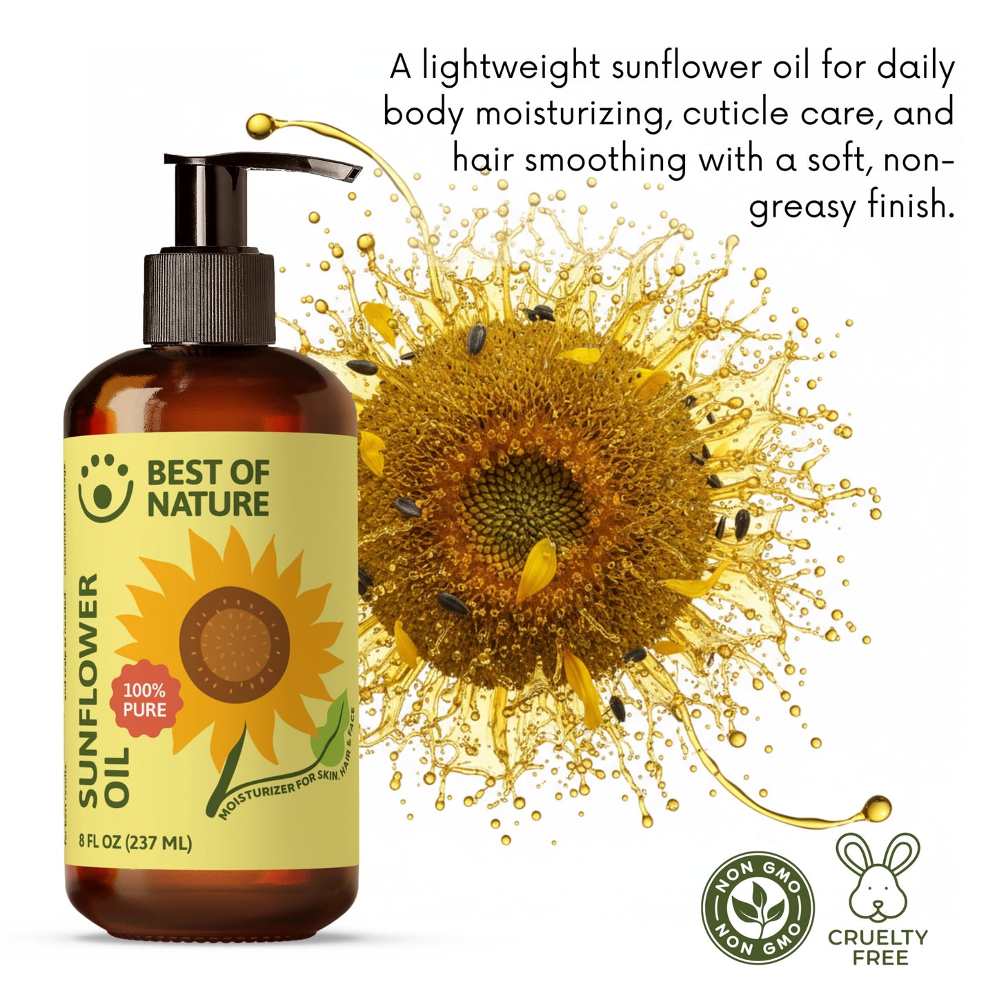 Best of Nature 100% Pure Sunflower Massage Oil, Lightweight Deep Moisturizing Unscented Oil for Skin, Body & Massage, Nourishing Hydration for Hair & Face, 1 Gallon (128 fl oz)
