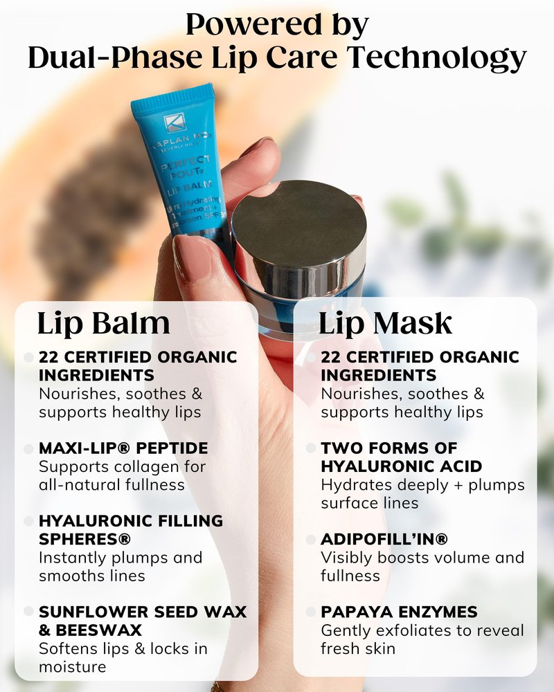KAPLAN MD Perfect Pout Duo Lip Mask (0.5 oz.) & Lip Balm 0.17 oz. - Complete Anti-Aging Skin Care for Lips