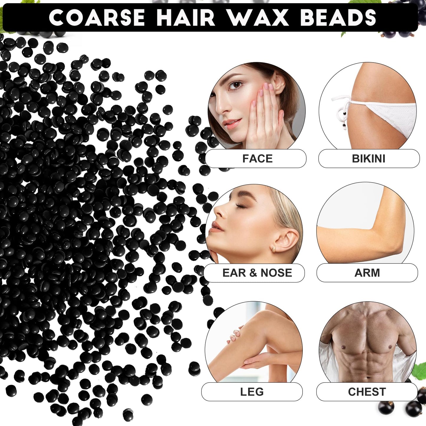 2.5lb Hard Wax Beads, Scented Stripless Wax Bead for Sensitive Skin, Professional Brazilian Waxing Bead, Bikini, Body, Face, Legs, Back, Chest, Coarse Hair Removal, At-Home Salon, 20 Wooden Sticks