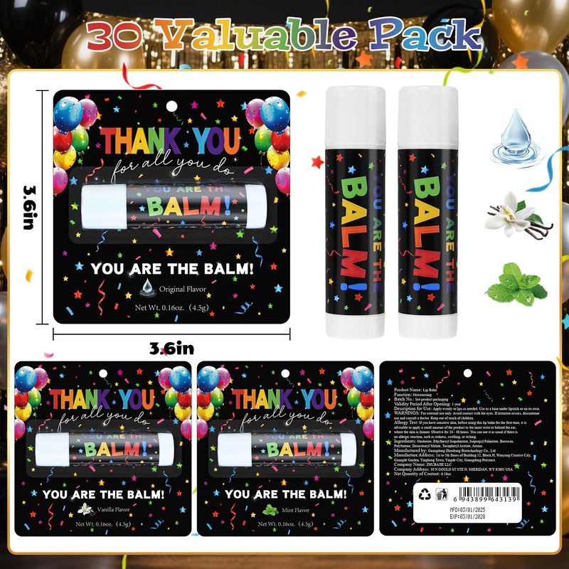 Kuabiz 30 Pack Appreciation Lip Balm Gifts Bulk for Staff Teacher Team Employee Small Thank You Gift You Are The Balm Nurses Volunteers Inspirational Lip Balm Original Mint Vanilla