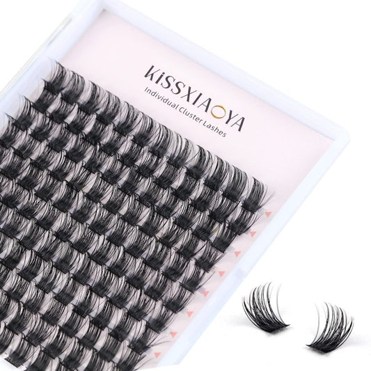 KISSXIAOYA Cluster Lashes Extensions, 144Pcs Individual Cluster Lashes D Curl 14mm, Wide Stem Cluster Eyelashes Soft Natural False Eyelashes Cluster DIY Eyelash Extension At Home (144pcs, 14mm)