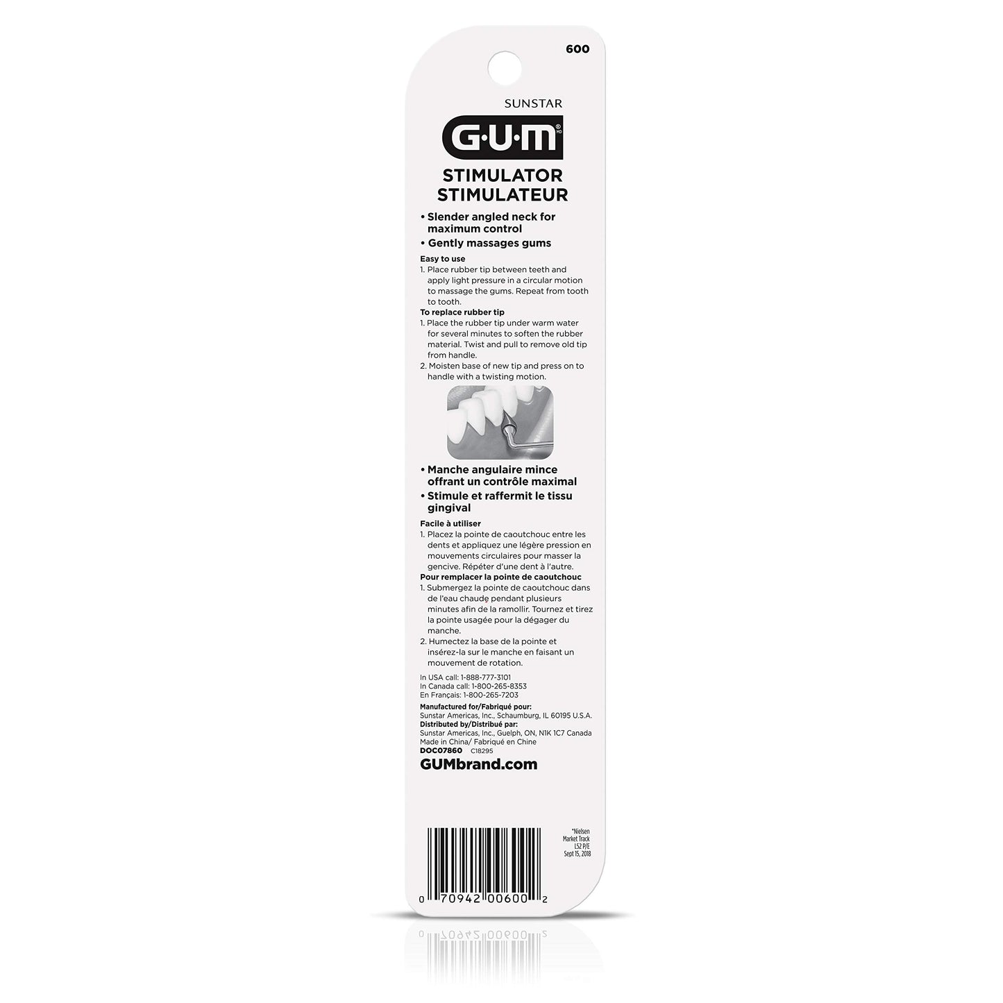 GUM Stimulator Permanent Handle with Rubber Tip, Precision Control, Massages Gums (Pack of 5)