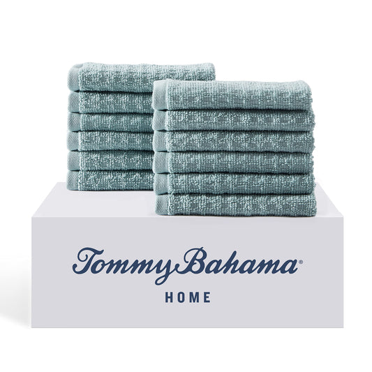 Tommy Bahama- Washcloth Set, Highly Absorbent Cotton Bathroom Decor, Low Linting & Fade Resistant, Oeko-Tex Certified (Northern Pacific Turquoise, 12 Piece)