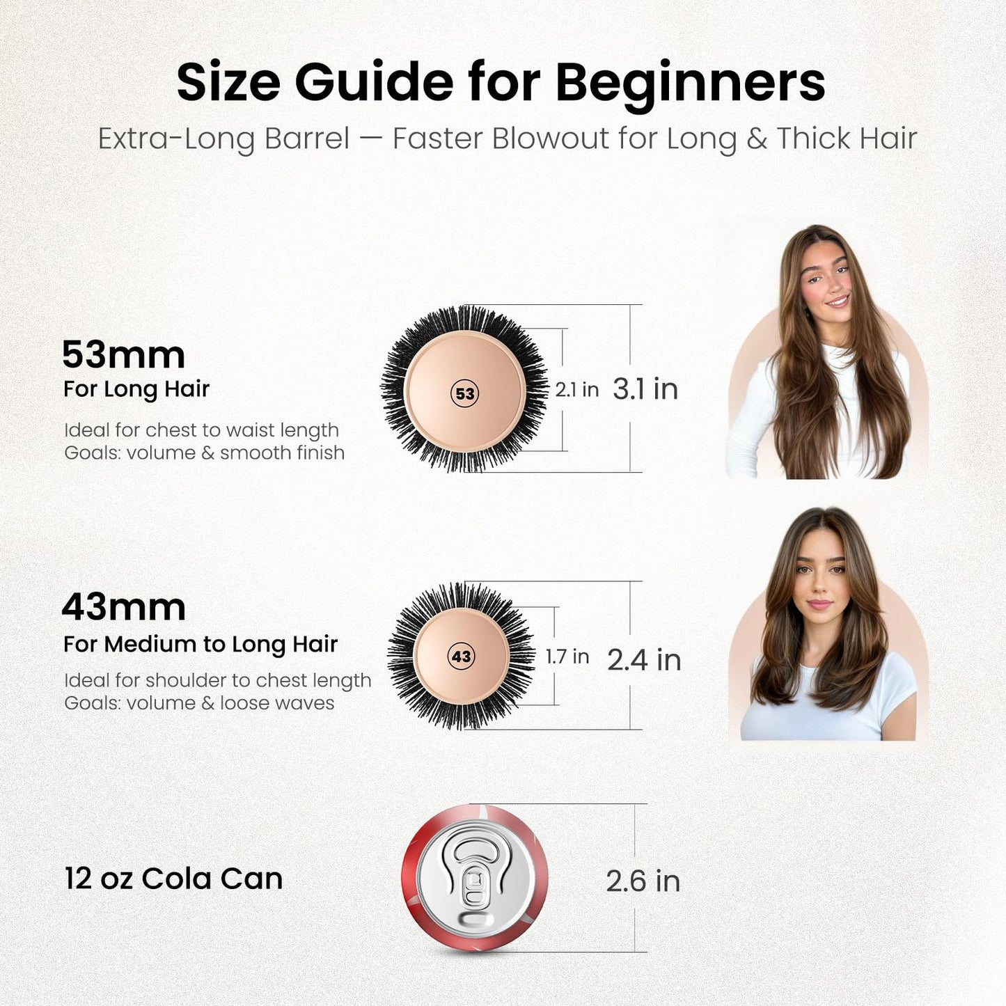 AIMIKE Round Brush for Blow Out, Extra Long Round Hair Brush w/Nano Thermal Ceramic & Ionic Tech, for Blow Drying & Styling, Curling and Shine - Barrel 2.1 inch