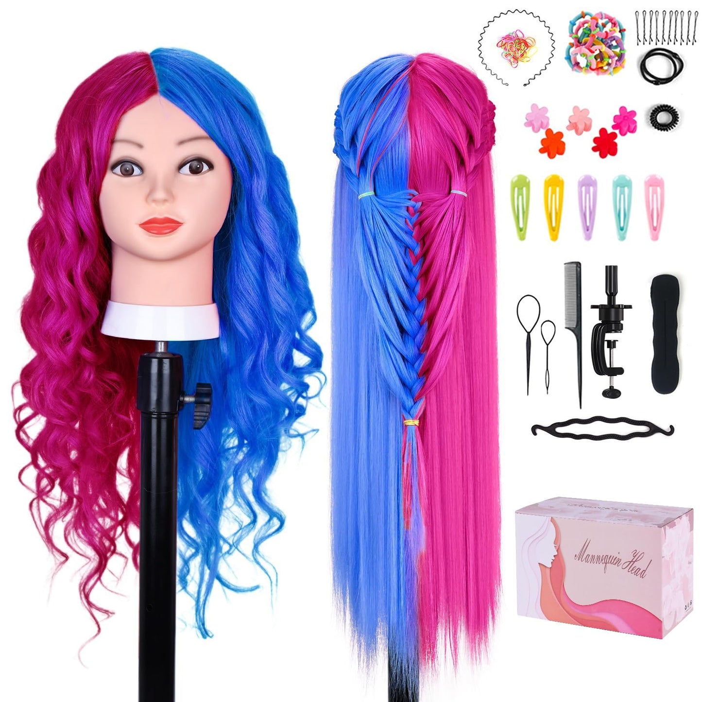 Mannequin Head with 60% Real Human Hair, Beauty star 26" Cosmetology Manikin Head, Doll Head for Hair Styling to Practice Styles, Hairdressing Training Braiding Maniquine Heads with Table Stand
