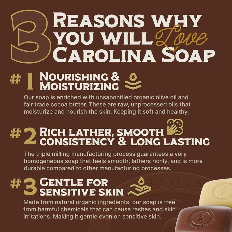 Castile Soap Bar for Sensitive Skin - Natural Olive Oil & Cocoa Butter | Vegan Tobacco Vanilla Scent, 5 oz