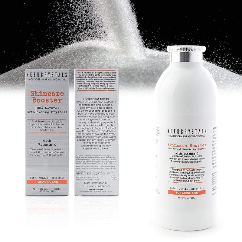 NeedCrystals Microdermabrasion Crystals, DIY Face Scrub with Vitamin C. Natural Facial Exfoliator for Dull or Dry Skin Improves Wrinkles, Anti-Aging, Skin Texture & Brightening. 8 oz