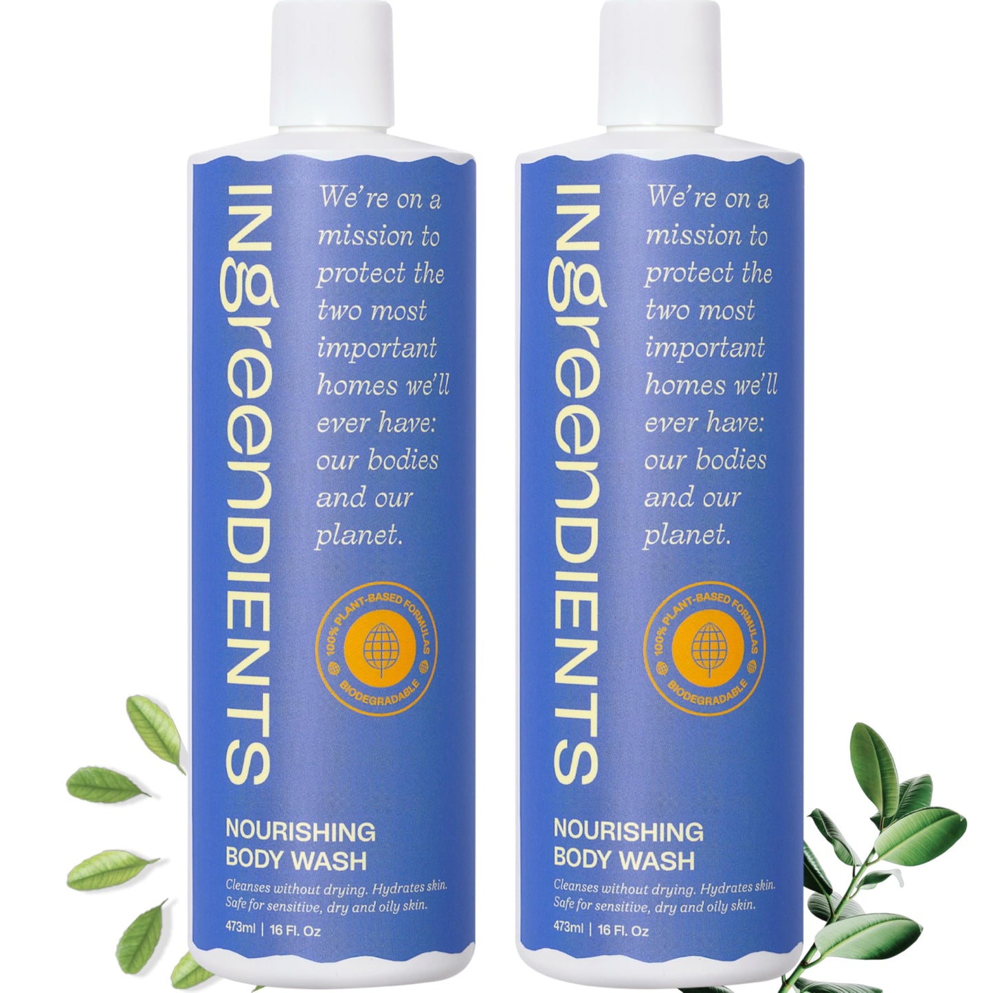 Ingreendients Natural Body Wash With Organic Ingredients - Moisturizing For Dry and Sensitive Skin, Vegan, Cruelty Free, Sulfate Free, Betaine Free (2 x 16 FL. Oz)