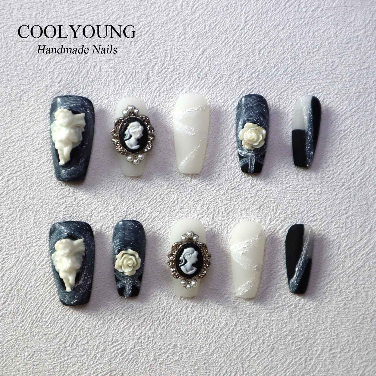 Blue Almond Press-On Nails - 10 PCS Handmade Acrylic Fake Nails for Women