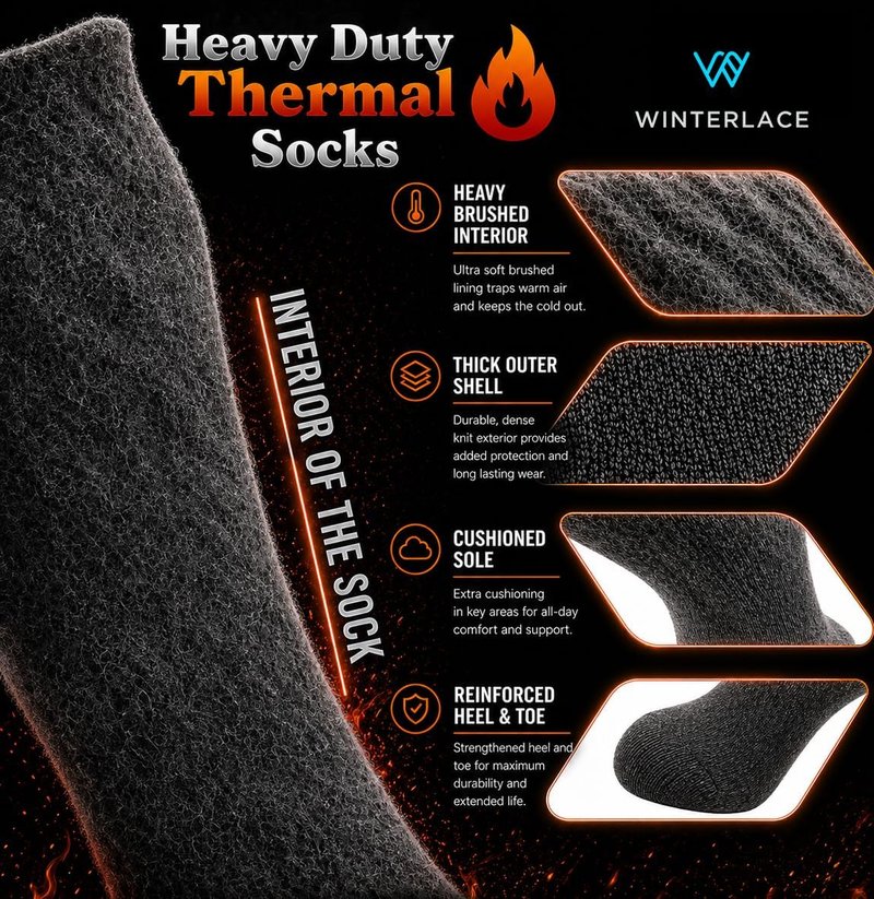 Men's Thermal Boot Socks - Cushioned Heavy Duty Warm Hiking Socks | 3 Pairs