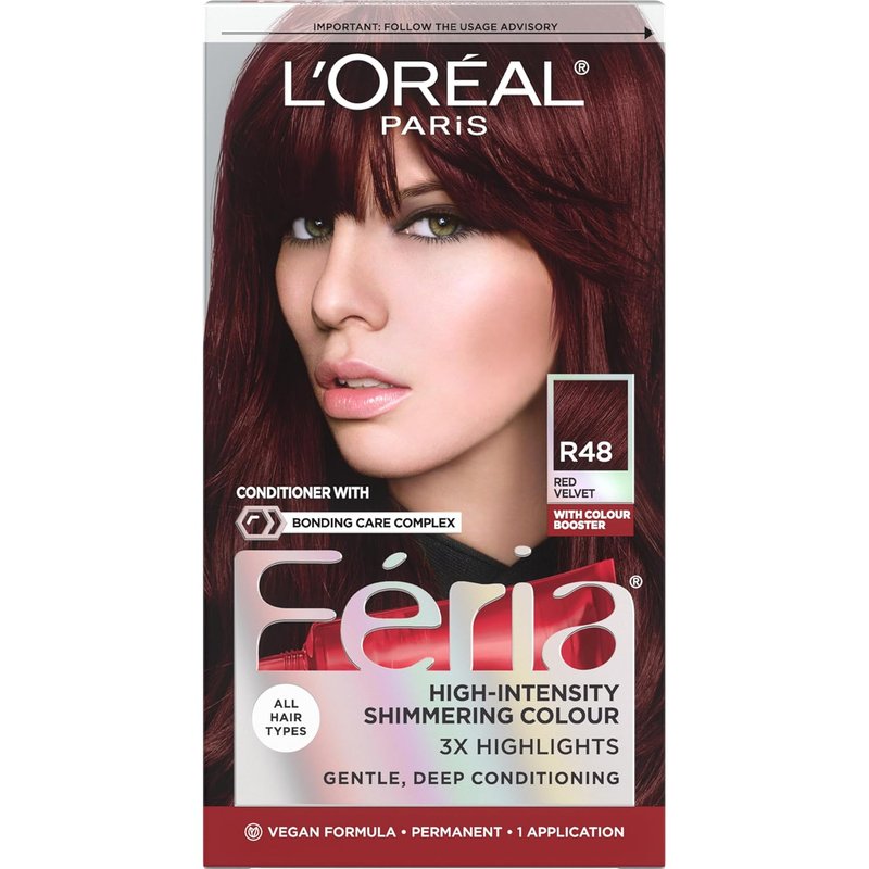 L'Oreal Paris Feria Hair Color - R48 Red Velvet Permanent Dye | Intense Deep Auburn, Single Kit