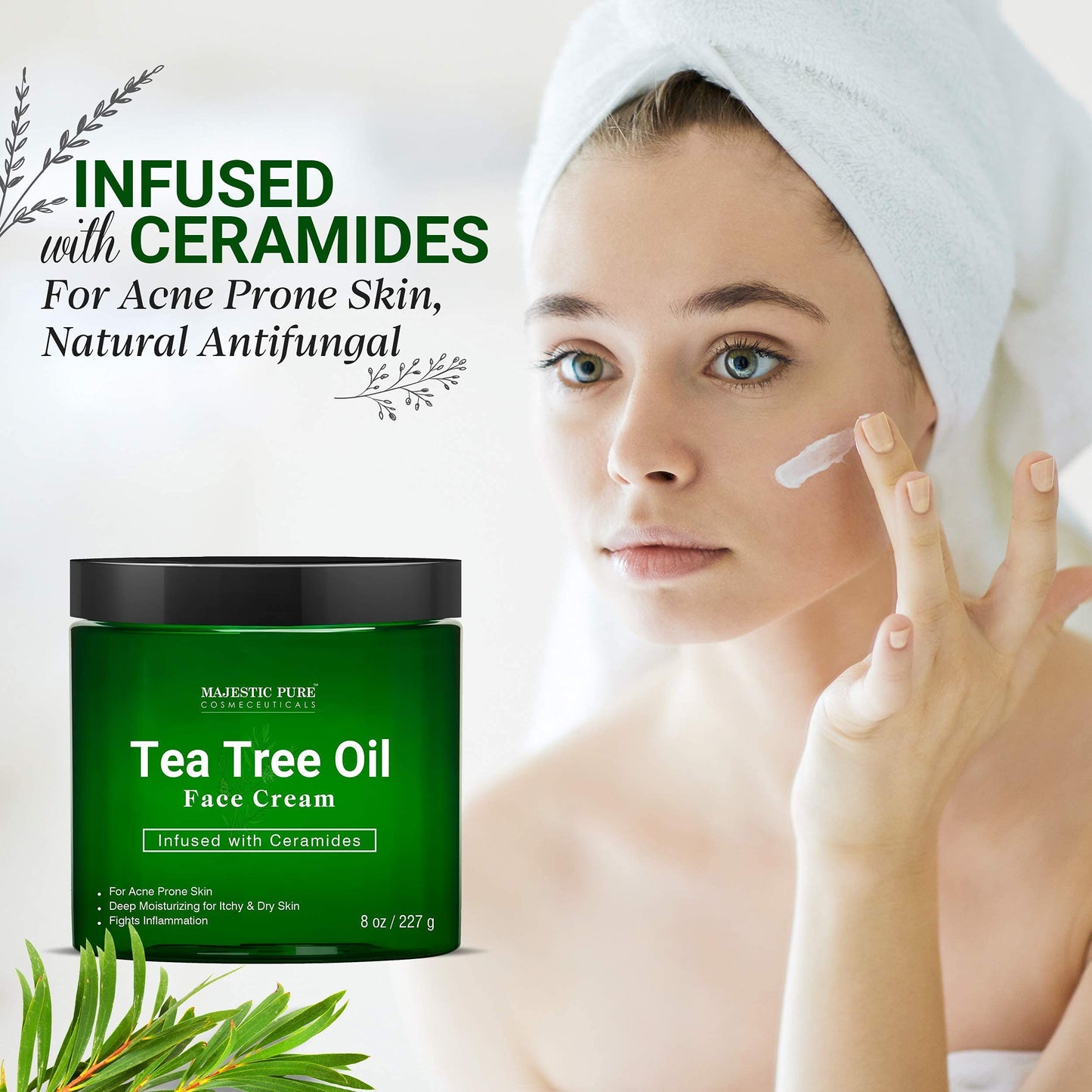 MAJESTIC PURE Tea Tree Body Wash, Tea Tree Foot Cream, & Tree Tea Face Cream Bundle