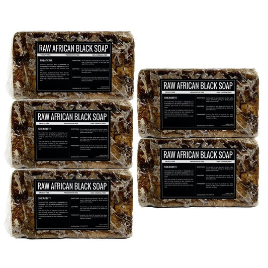 Sheanefit Raw African Black Soap Bar - For All Skin Types - Face, Body, Hair Soap Bulk Bars (15 Ounce (Pack of 5))