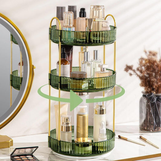 Weidace 360 Rotating Makeup Organizer for Vanity, Bathroom Countertop Spinning Perfume Organizer, High-Capacity Cosmetic and Skincare Dresser Make Up Holder Rack (3 Tiers, Green)