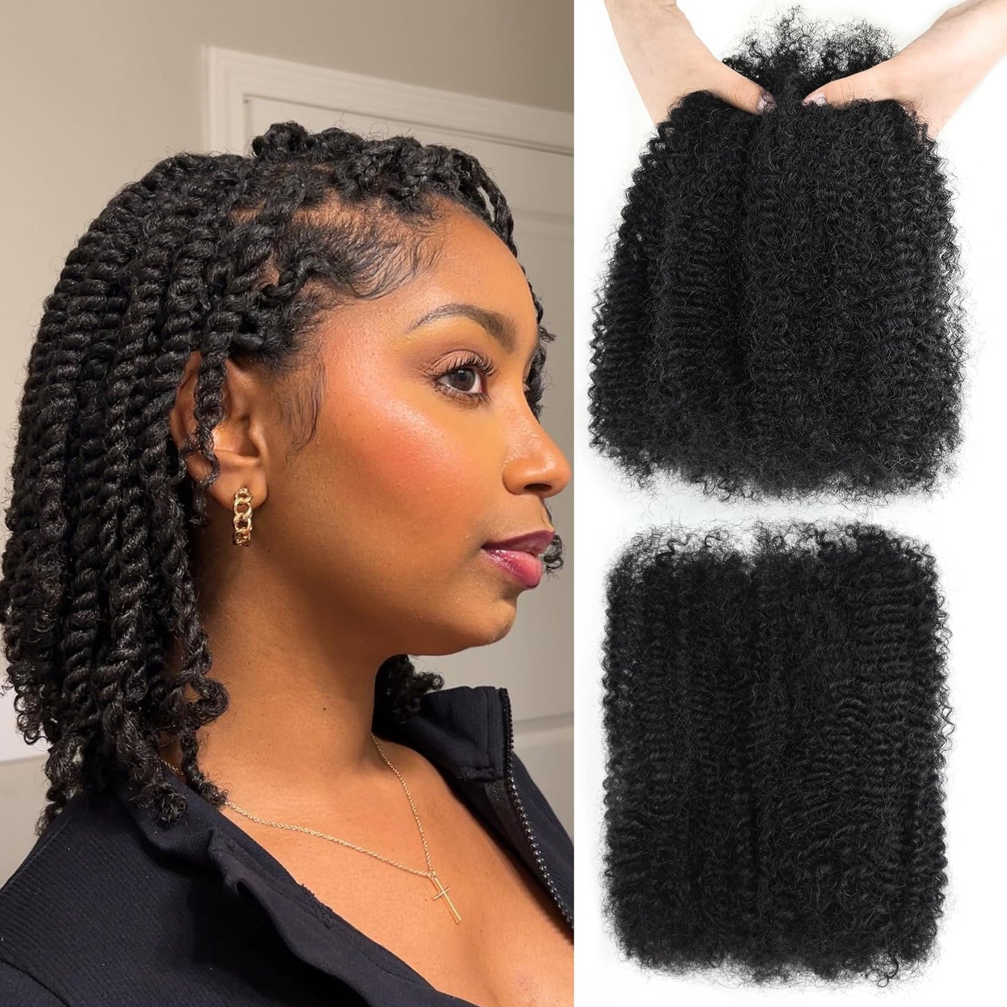 Human Kinkyhair for Twist 10 Inch 2 Bulks Natural Black Afro Kinkys Bulk Human Hair for Dreadlocks Extensions,Repair Locs and Mini Twist