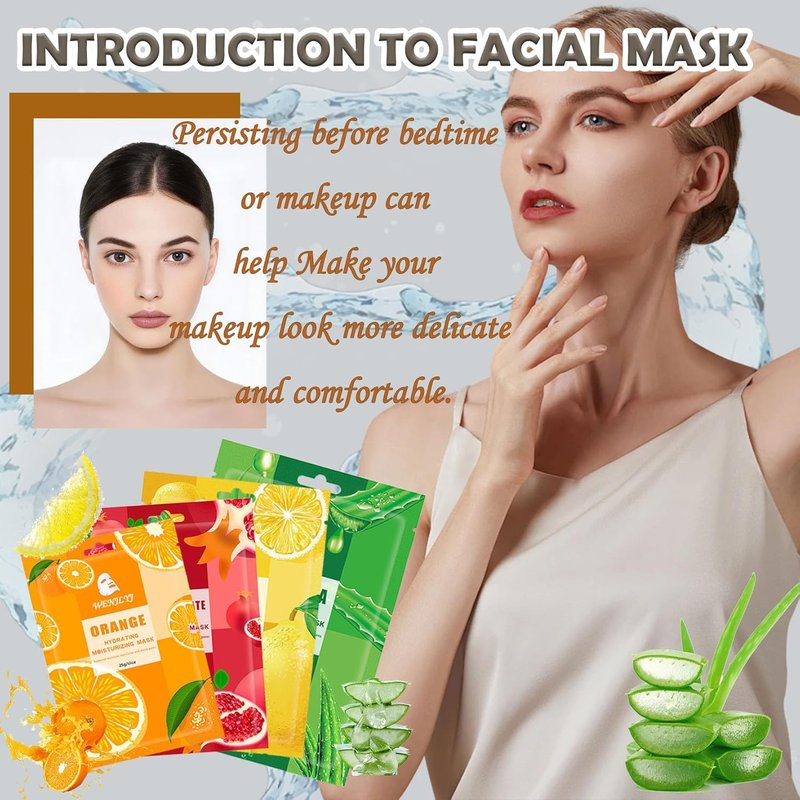10 Combo Face Sheet Masks - Hydrating Skincare Set for Women & Men | Moisturizing Facial Mask Gift Kit