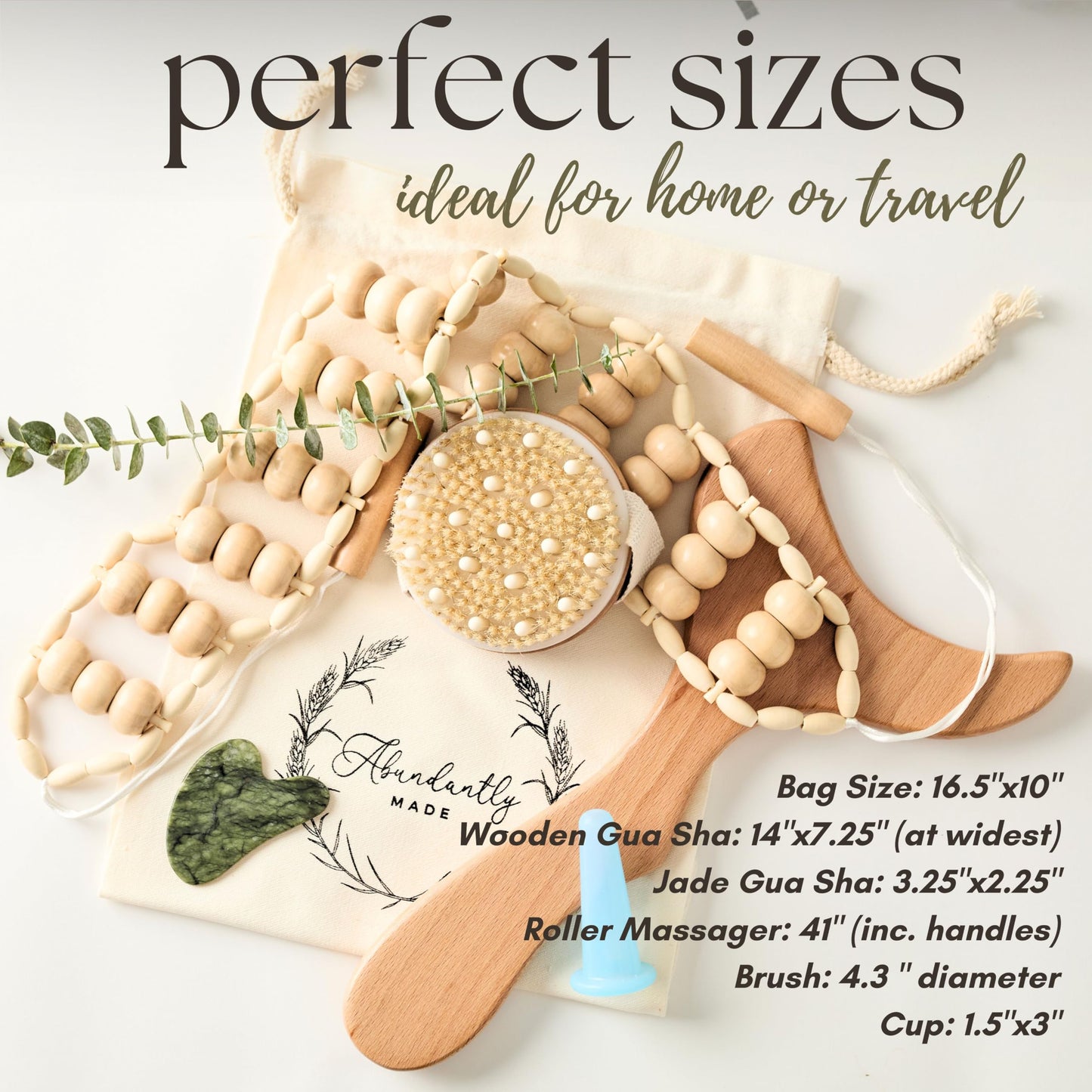 7-Piece Lymphatic Drainage Massage Kit | Dry Brush, Wooden Paddle, Rope Roller, Jade Gua Sha, Silicone Cup, Linen Bag & E-Book | Wood Therapy, Maderoterapia & Body Sculpting Tools