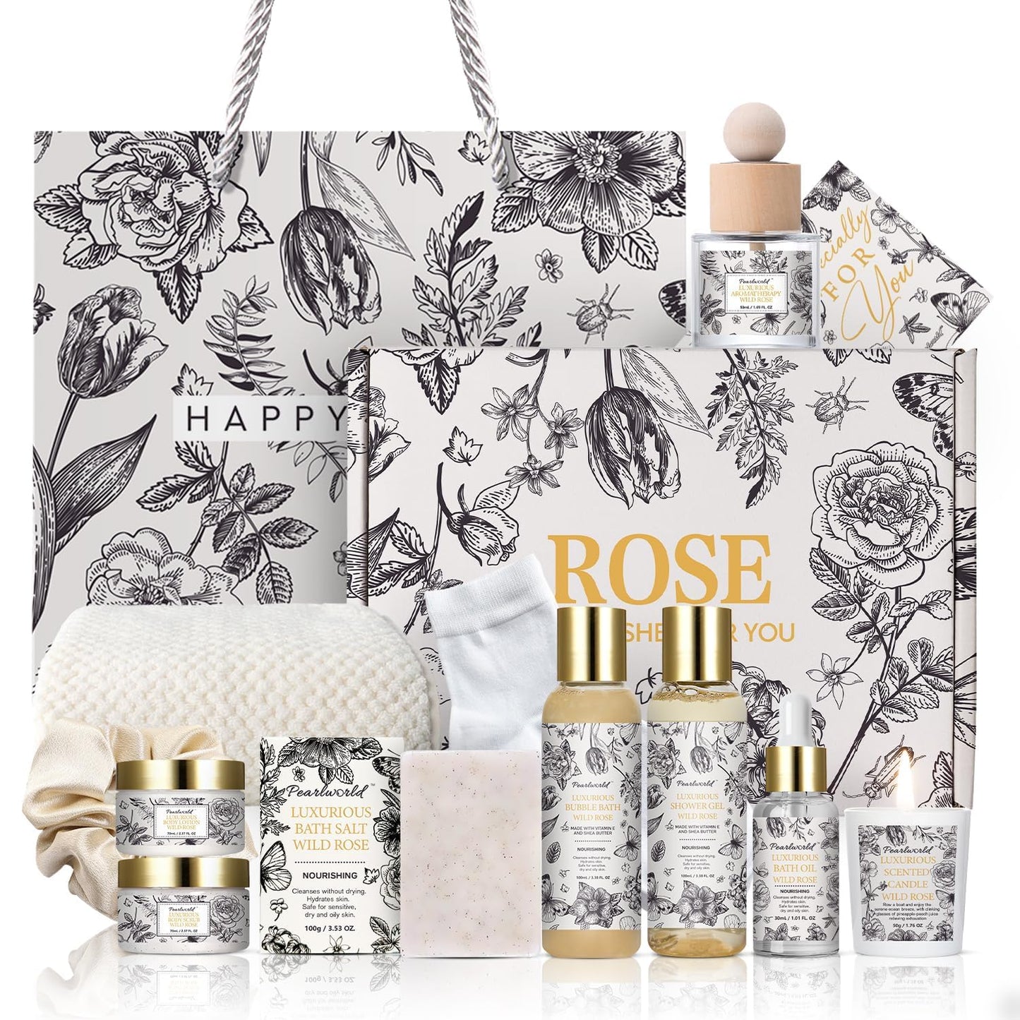 Mother's Day Gifts, Spa Gift Set for Women- Luxury Rose 14 Pcs Bath Set, Home Spa Kit, Christmas Gift for Women, Birthday Gifts