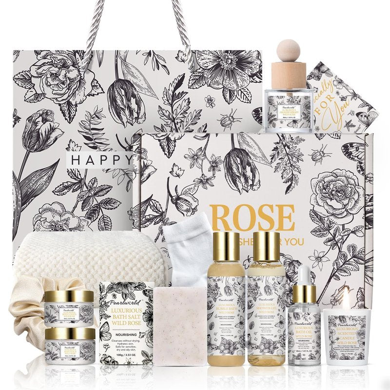 Mother's Day Gifts, Spa Gift Set for Women- Luxury Rose 14 Pcs Bath Set, Home Spa Kit, Christmas Gift for Women, Birthday Gifts