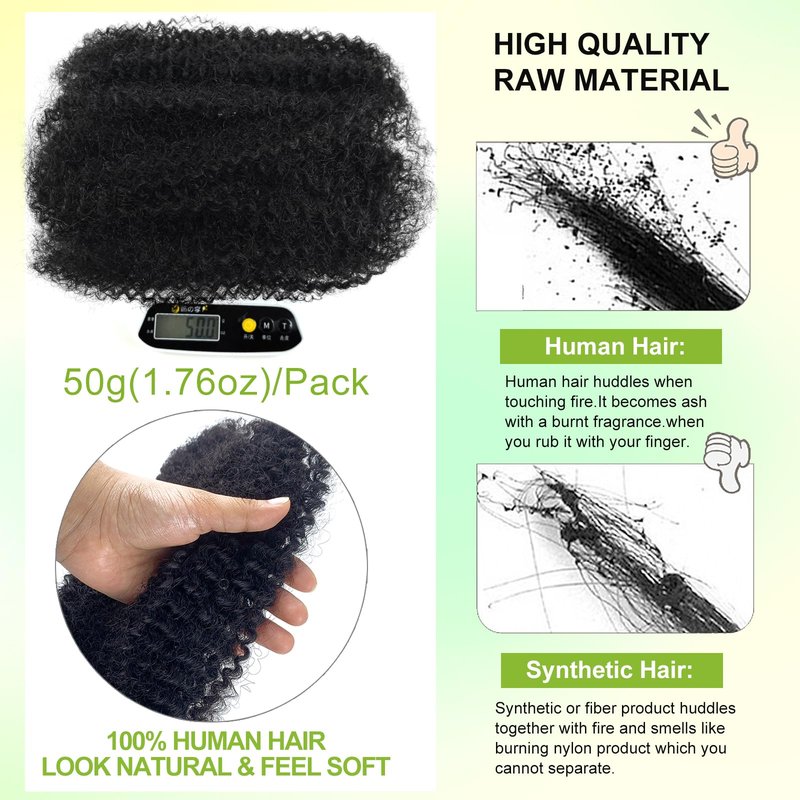 Afro Kinkys Bulk Human Hair 12 Inch 50g/Pack Braiding Hair for Permanent Micro Locs/Twists/Braids/Repair Locs Natural Black Curly Hair Extensions