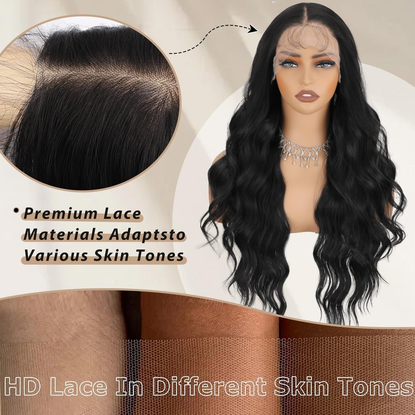 SUKRI Black Synthetic Lace Front Wig 13×4 HD Lace Wave Wig 26 Inch Long Wavy Wigs with Baby Hair Synthetic Lace Front Wig for Women Daily Party Use