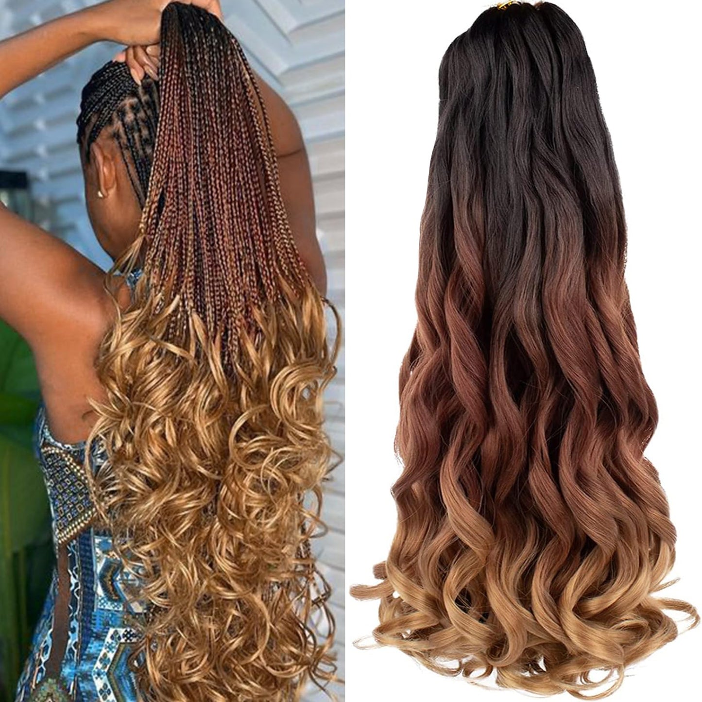 Unionbeauty 30 Inch French Curly Braiding Hair - 8 Packs Pre-Stretched Synthetic Crochet Hair Extensions for Black Women - Spanish Curl Braids, Bouncy Loose Wavy Ombre