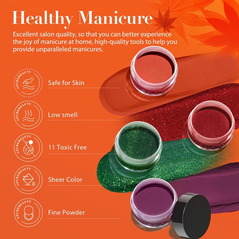 AZUREBEAUTY 130 Pcs Dip Powder Nail Kit ,16 Colors Brown Purple Green with Top/Base Coat Professional Glitter or DIY Salon Gifts