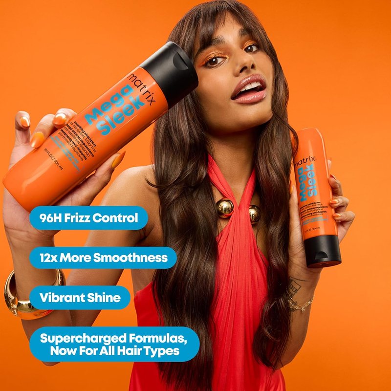 Matrix Mega Sleek Anti-Frizz Shampoo - 96-Hour Frizz Control & Professional Hydration | 12x Smoother Hair