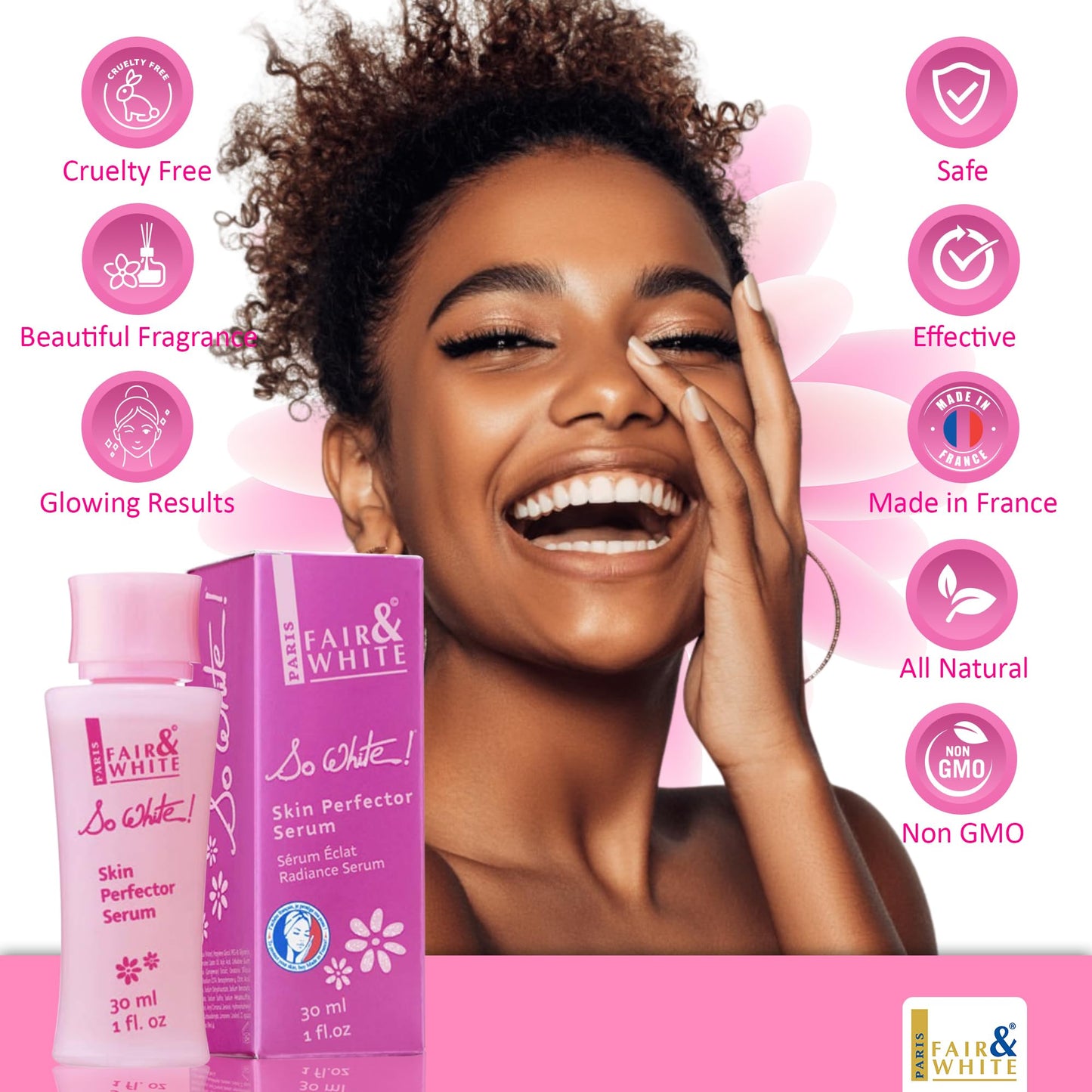 FAIR & WHITE So White Skin Brightening Serum 30ml - For Face, Elbows Knees, Feet - with Kojic Acid and Castor Oil