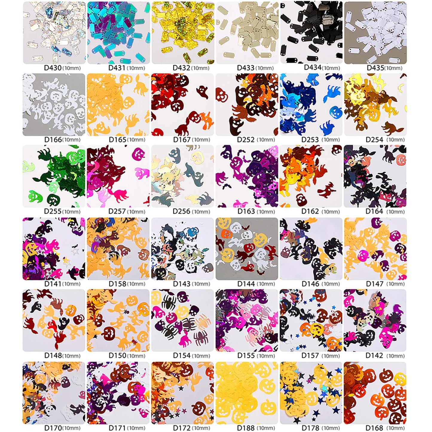 Rose Flower Holographic Chunky Glitter, 6 Boxes Mixes Sequins 3D Holographic Pattern Halloween Theme Festival, Pumpkin Bat Ghost Witch Halloween Confetti Glitter for DIY Nail Art Halloween Party