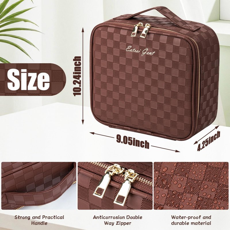 Extrei Gent Makeup Travel Train Case with Mirror LED Light 3 Adjustable Brightness Large Cosmetic Bag Portable Storage Adjustable Partition Waterproof Makeup Brushes Make up Jewelry Gift for Women