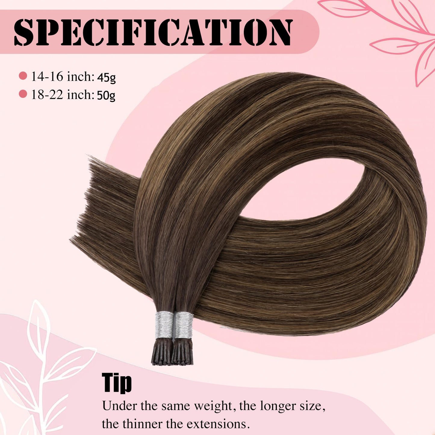 Senmy Itip Hair Extensions Real Human Hair Dark Brown Ombre to Ash Brown Highlight Fushion itips Hair Extensions 18inch Human Hair I Tip Extensions 50g Real Human Hair Extensions