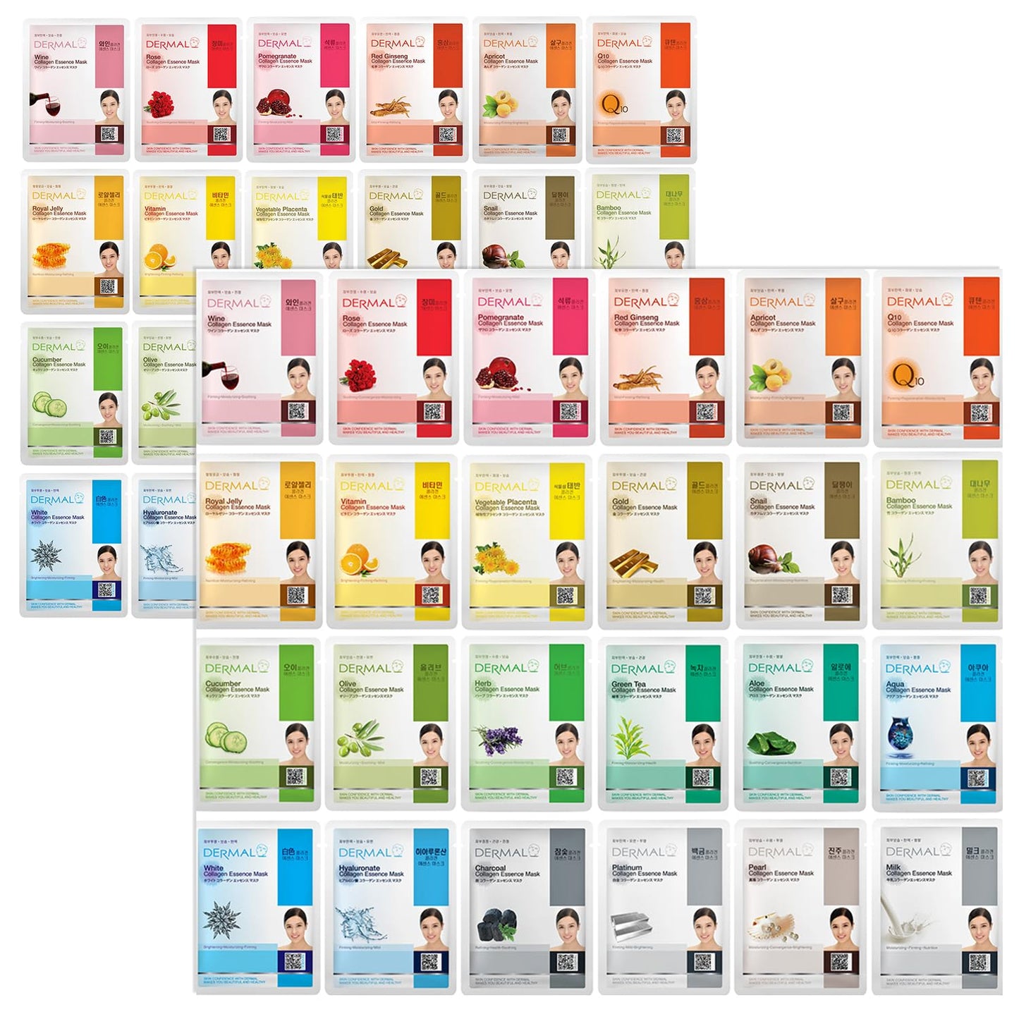 DERMAL 48 Combo Pack Made in Korea Facial Mask – 20+ Years of K-Beauty Experience, Premium Quality Korean Sheet Masks for Daily Skincare Routine