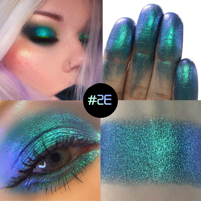 DE'LANCI Duo Chrome Green Eyeshadow Single, Multichrome Green Glitter Eye Shadow Intense Pigmented, Metallic Emerald Shimmer Blue Peacock Teal Eyeshadow for Festival Everyday Eyes Makeup, Long-Lasting